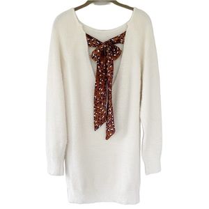 J.O.A. Contrast Tie Back Cream Cozy Sweater Mini Dress